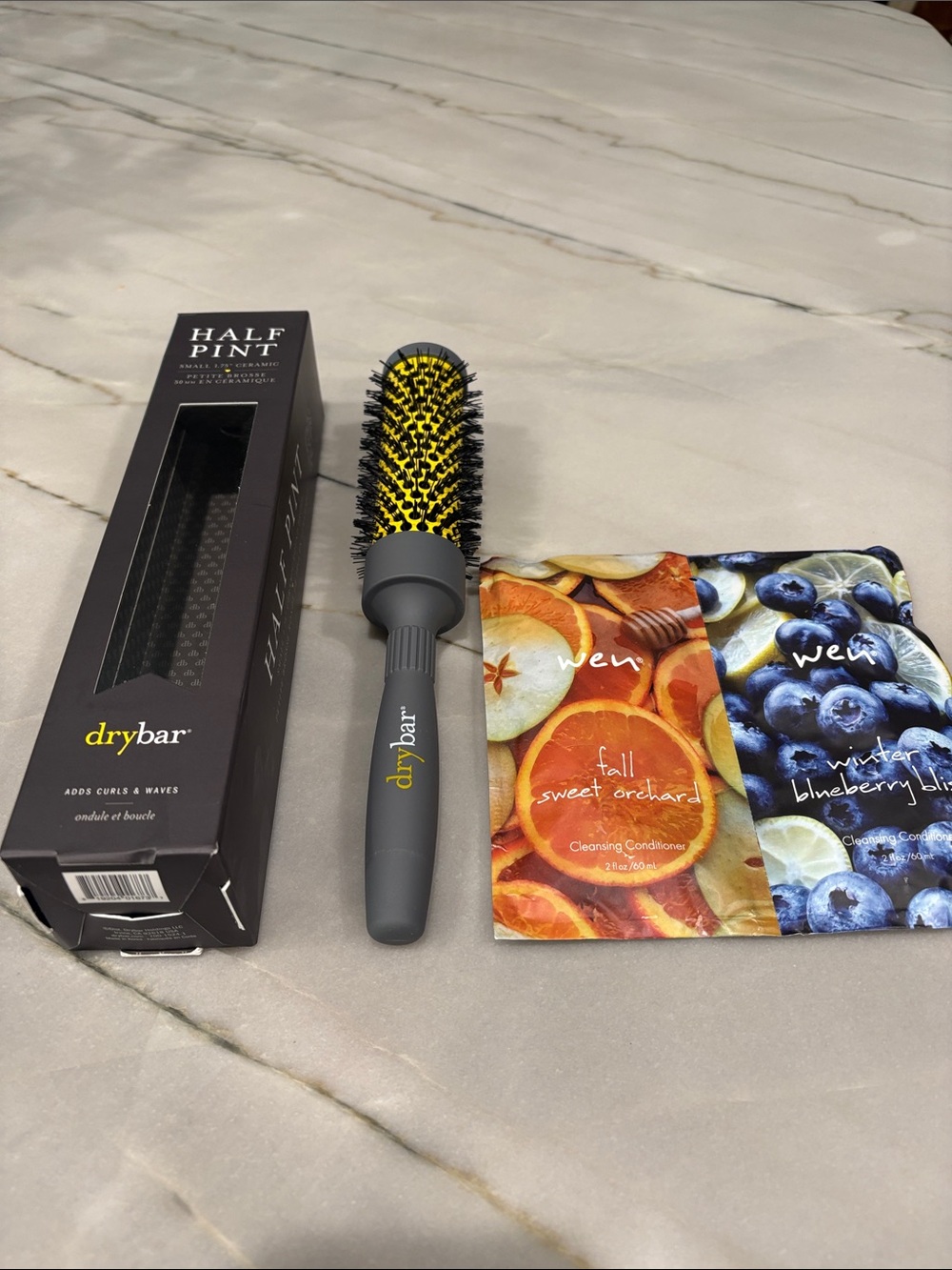 Drybar Half Pint Round Brush in Gray and Yellow & WEN Samples